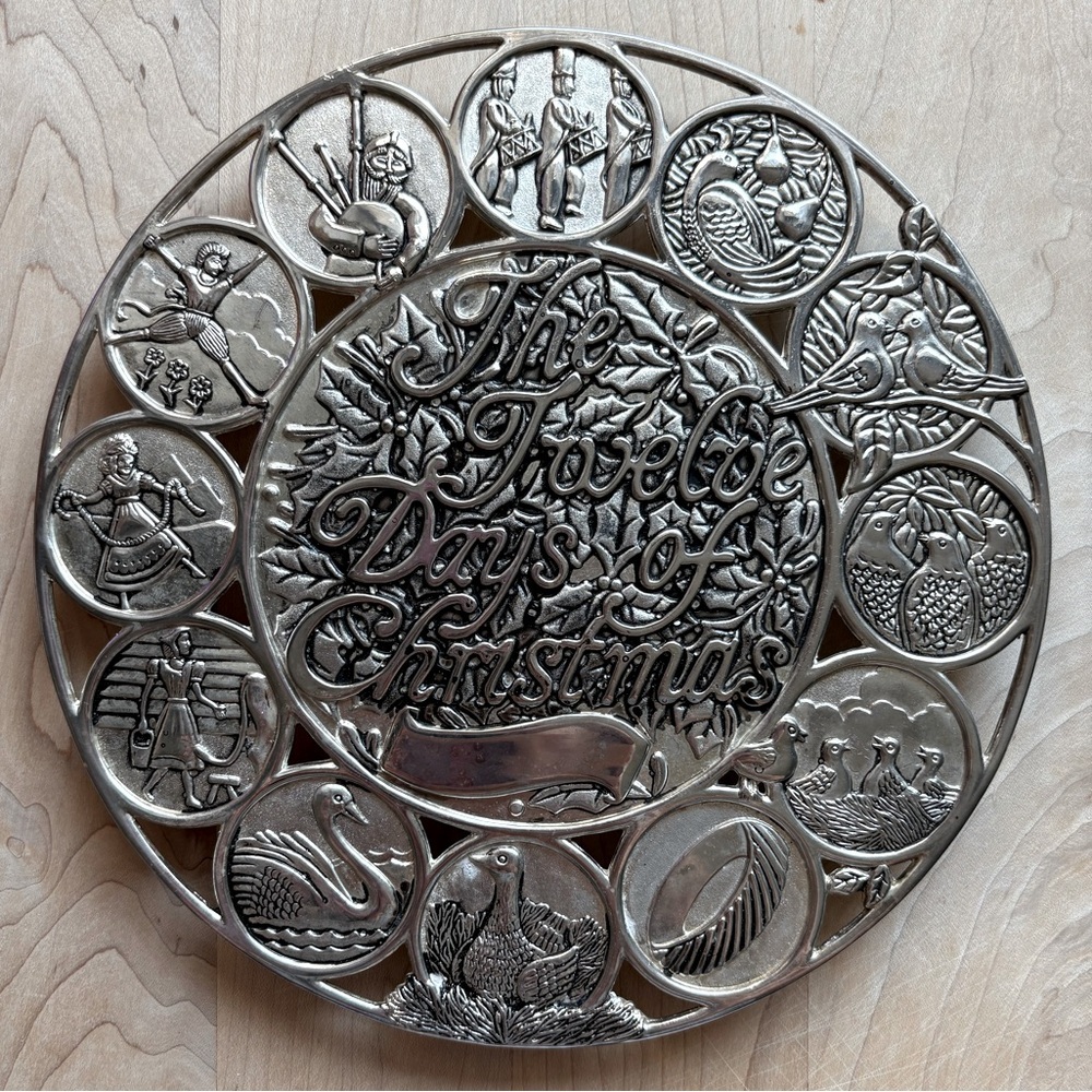 Silver Twelve Days of Christmas Decorative Trivet